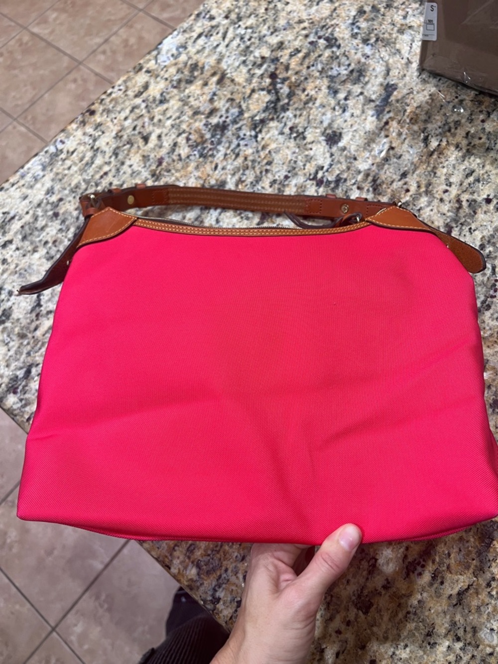 Dooney & Bourke Bright Pink Nylon Hobo with Brown Leather Trim - Picture 3 of 12